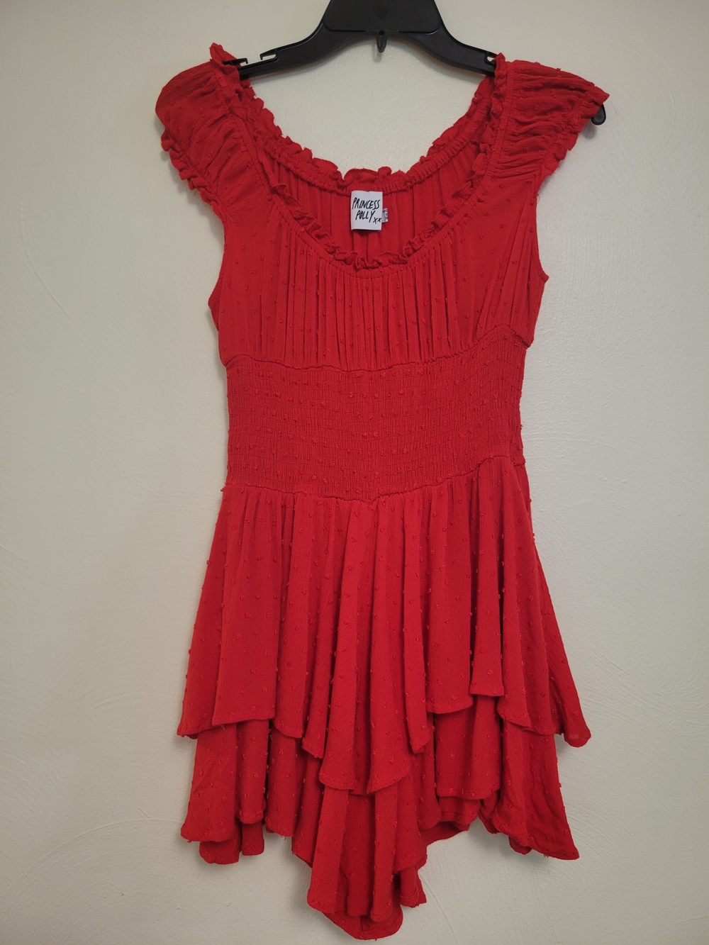 Princess Polly Red Ruffled Neck Tiered Shorts Romper Size 6